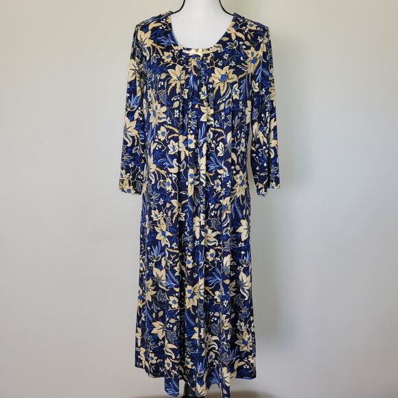 Miss Elaine EUC Long Nightgown L Pullover 3/4 Sleeve Bow Front Round Neck - Picture 1 of 16